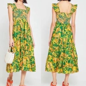 Kourt Calypso Tropical Floral Print Green Tiered Ruffle Maxi Dress Sz XL